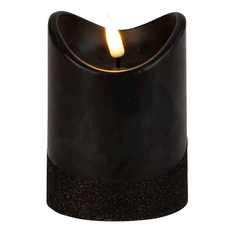 LED Echtwachskerze schwarz 10x7.5 cm mit Timer warmweiss