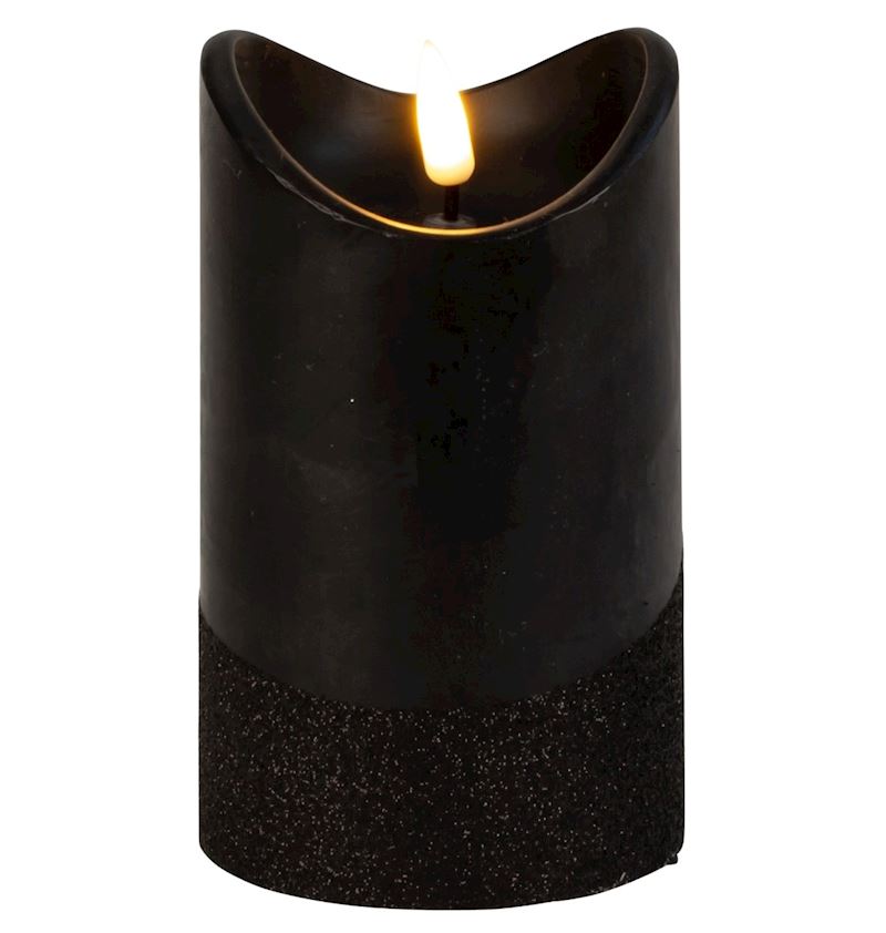 LED Echtwachskerze schwarz 12.5x7.5 m mit Timer warmweiss