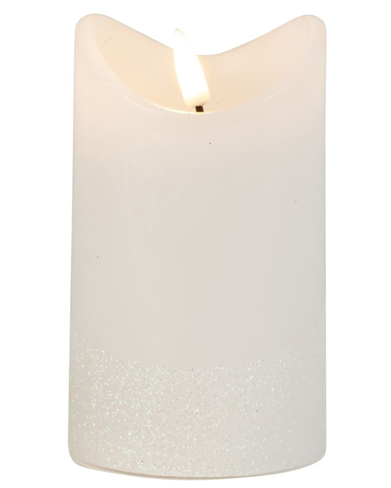 LED Echtwachskerze weiss 12.5x7.5cm mit Timer warmweiss