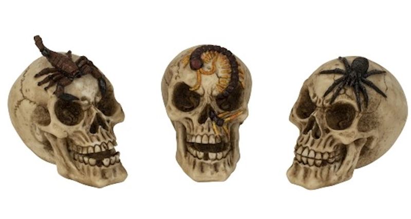 Totenkopf mit Deko 3xsort. 9cm Polystone