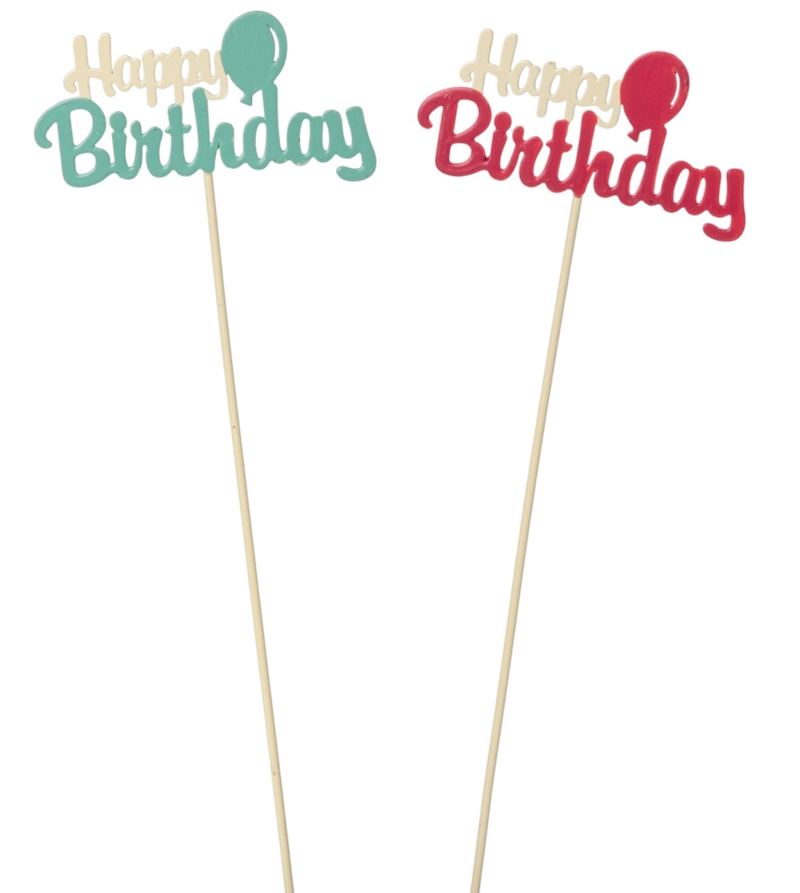 Bouchon de fleur en métal Happy Birthday 2 ass 28 cm