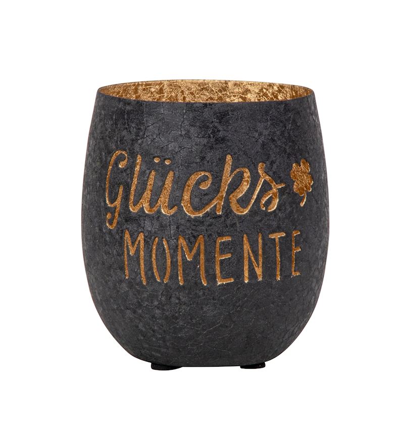 Port bougie en métal noir et or, 11.5x10 cm