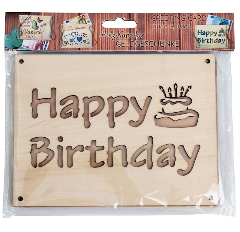 Happy Birthday Geldkarte aus Holz 15x20 cm