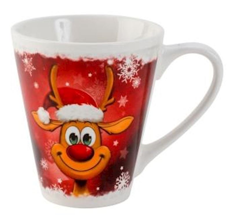 Tasse mit lustigem Rentier Weihnachten, 9.5x8 cm rot