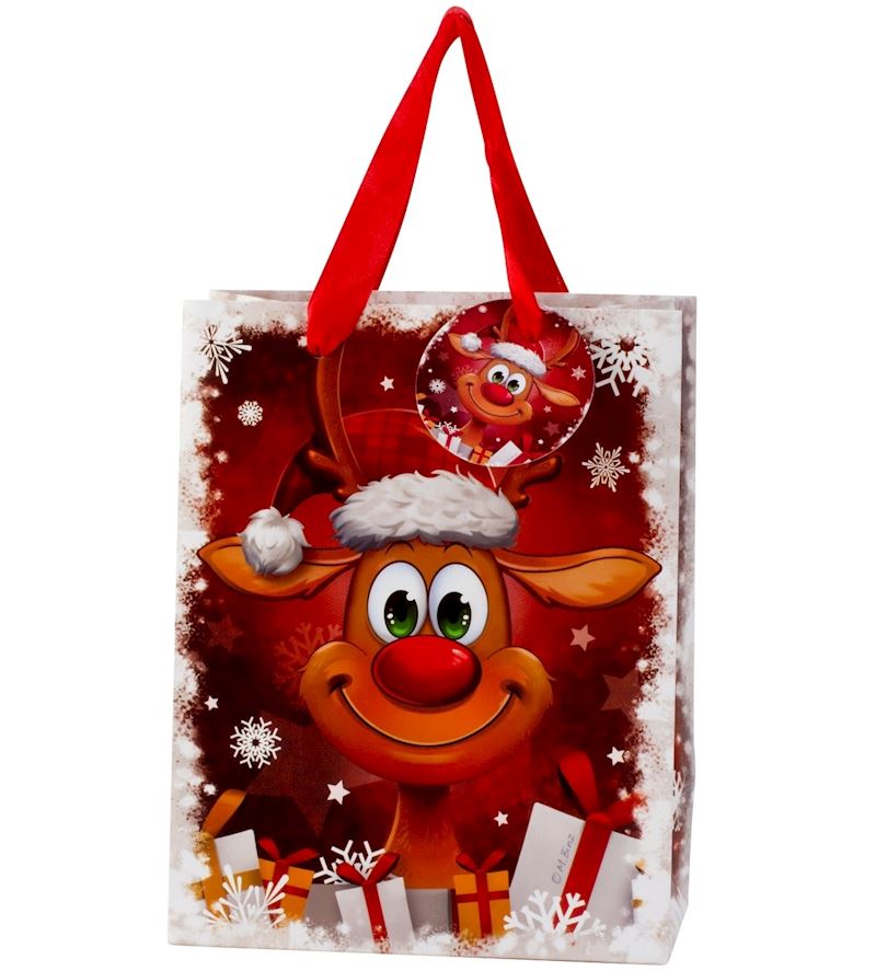 Geschenktüte Weihnachten lustiges Rentier 18x24x10 cm