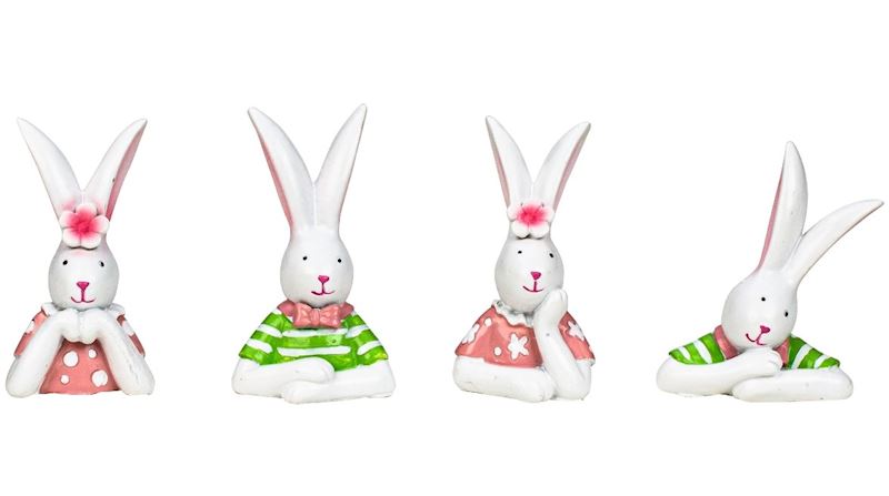 Lapin de Pâques rosé et vert 4 ass. 5 cm polyresin