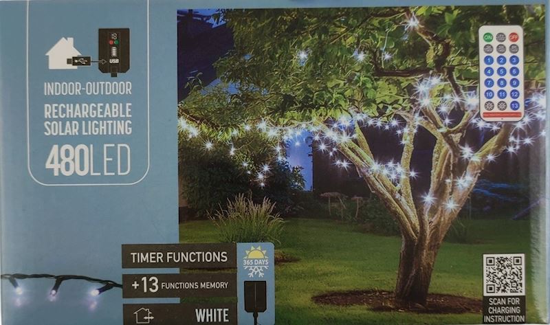 Solar Lichterkette weiss Timer 13 Funktionen 480 LED 2155 cm