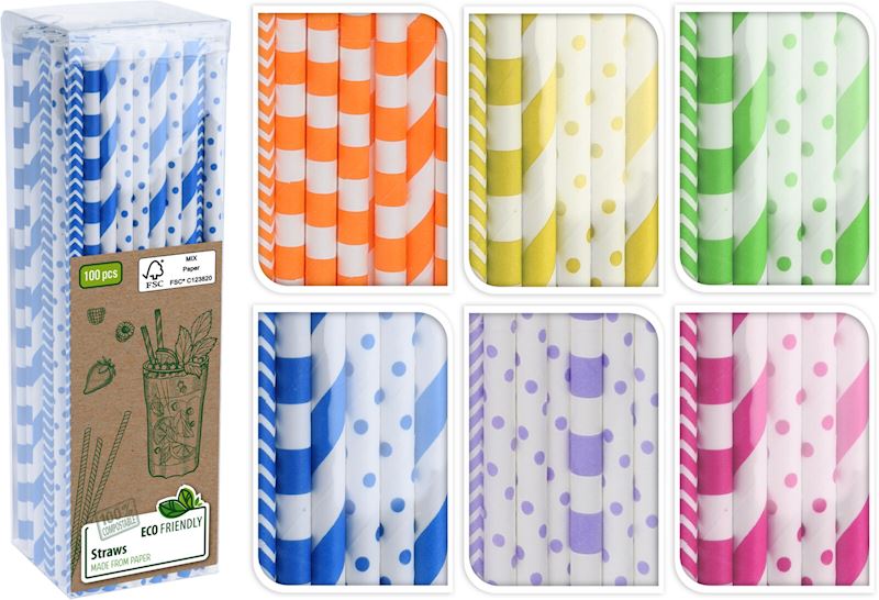 Papier Trinkhalme 100 Stk. 6 Farben sort. 20cm
