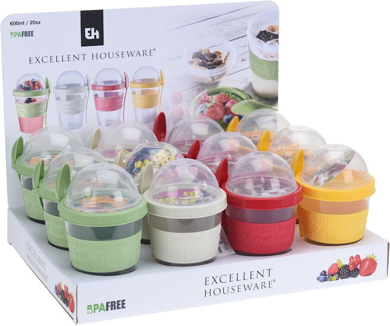 Joghurt/Müesli Becher 6dl mit Löffel, 4 Farben