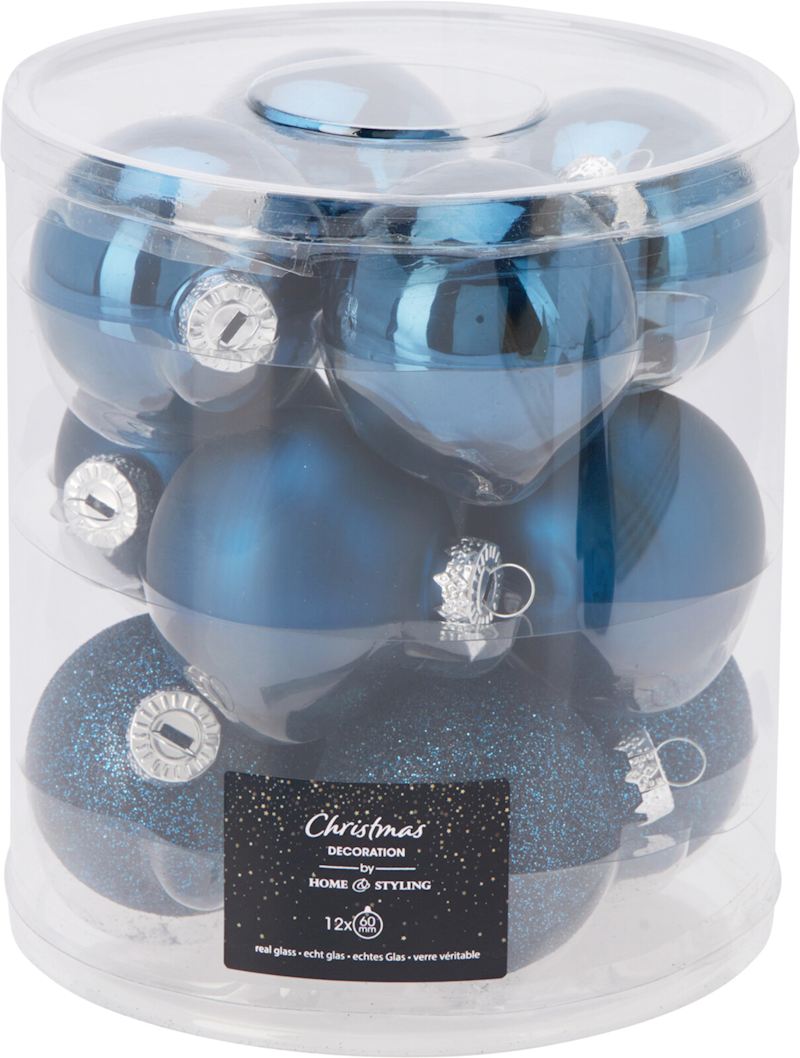 Weihnachtskugel 6cm, blau 12 Stk.