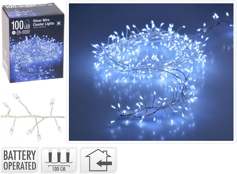 Lichterkette 100 LED weiss 1 m exkl. 3 AA Batterien