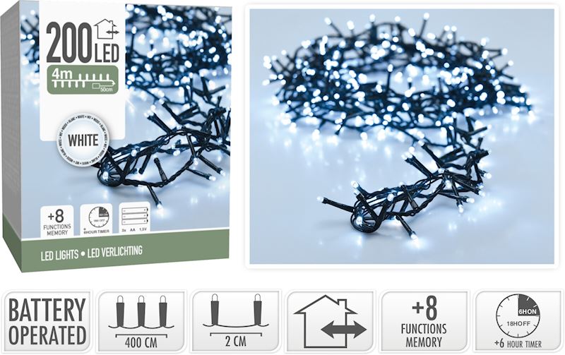 Lichterkette 200 LED weiss 4 m, mit Timer