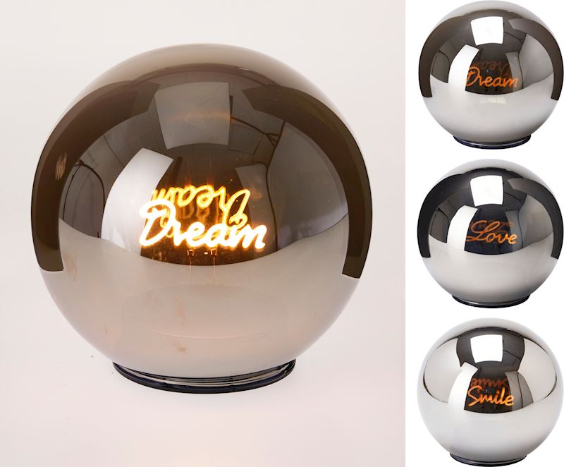Glas Kugel mit LED Text 3 sort 15 cm, exkl. 3 AA Batterien