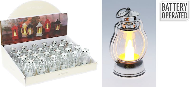 Oel Lampe mit Kerze warmweiss silber 9cm
