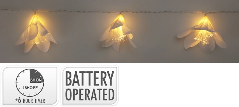 LED Girlande mit 20 Blumen weiss 4 m mit Timer