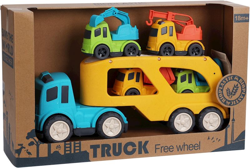 Lastwagen mit Baufahrzeugen 33 cm Bioplastik