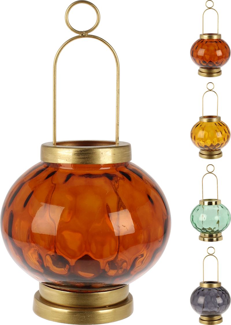 Glas Laterne für Teelicht 25cm 13cm DM 4 Farben