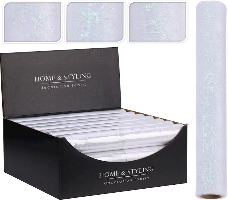 Dekostoff 500x30 cm, 3 sort. weiss glänzend