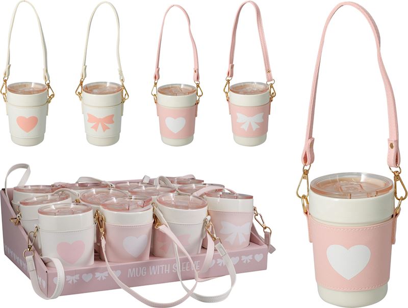 Becher mit Deckel zum Umhängen 4.2 dl Keramik 4 sort.