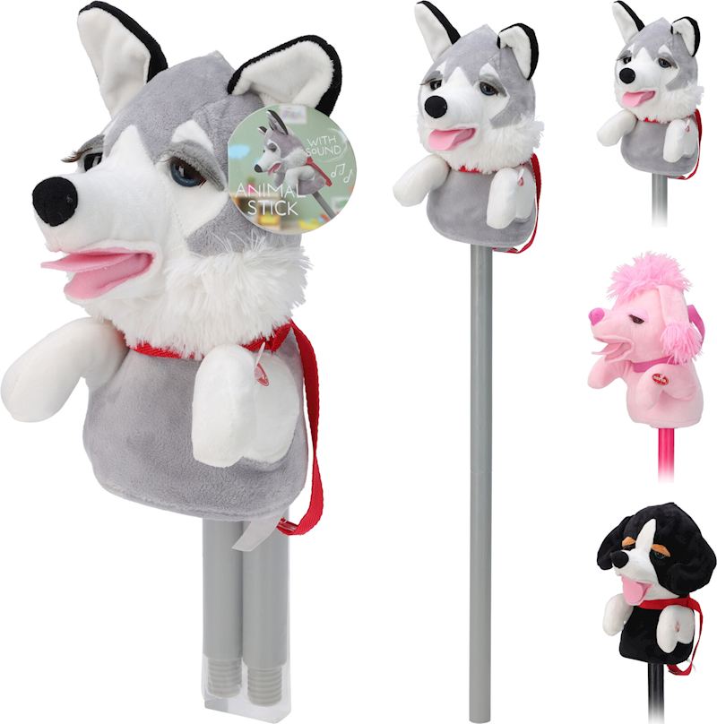 Plüsch Steckenhund mit Sound 4xsort. inkl. 3LR44 Knopfbatt