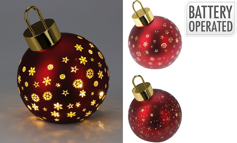 Weihnachtskugel rot mit LED 15 cm mit Timer, warmweiss
