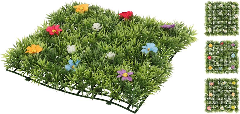 Tapis d'herbe 25x25 cm avec fleurs, 3 ass.