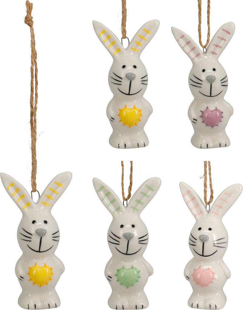 Décoration suspendue lapin de Pâques, 4 ass. 8 cm
