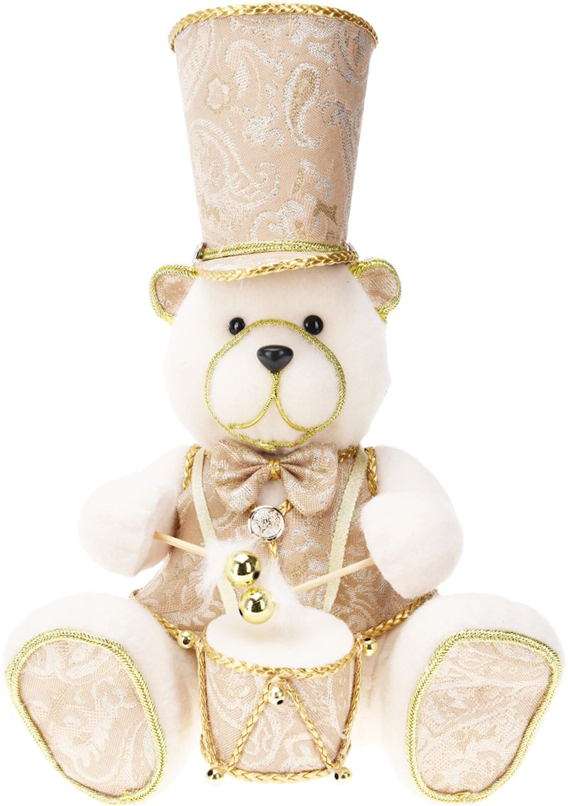 Bär sitzend mit Trommel & Hut 33 cm beige/gold