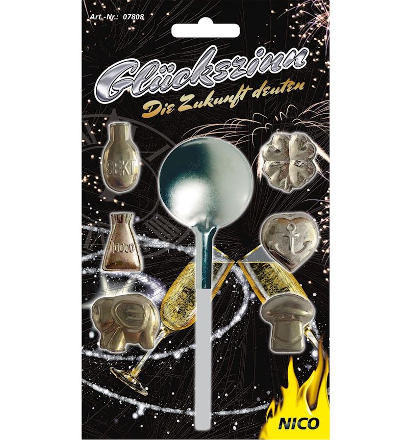 Glückszinn, 6 Flachfiguren Bleigiessen