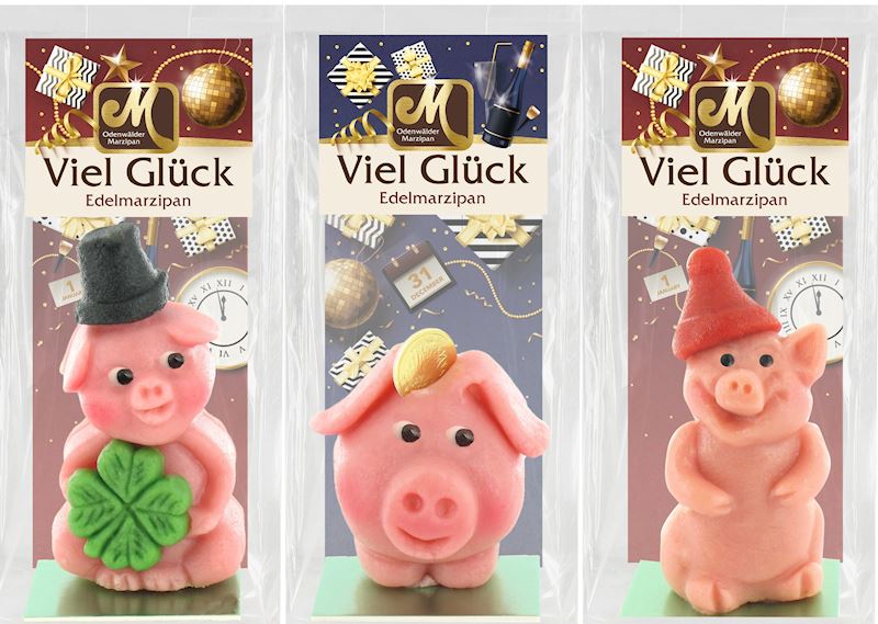 Marzipan Schweinesortiment Silvester, 50 g im Beutel