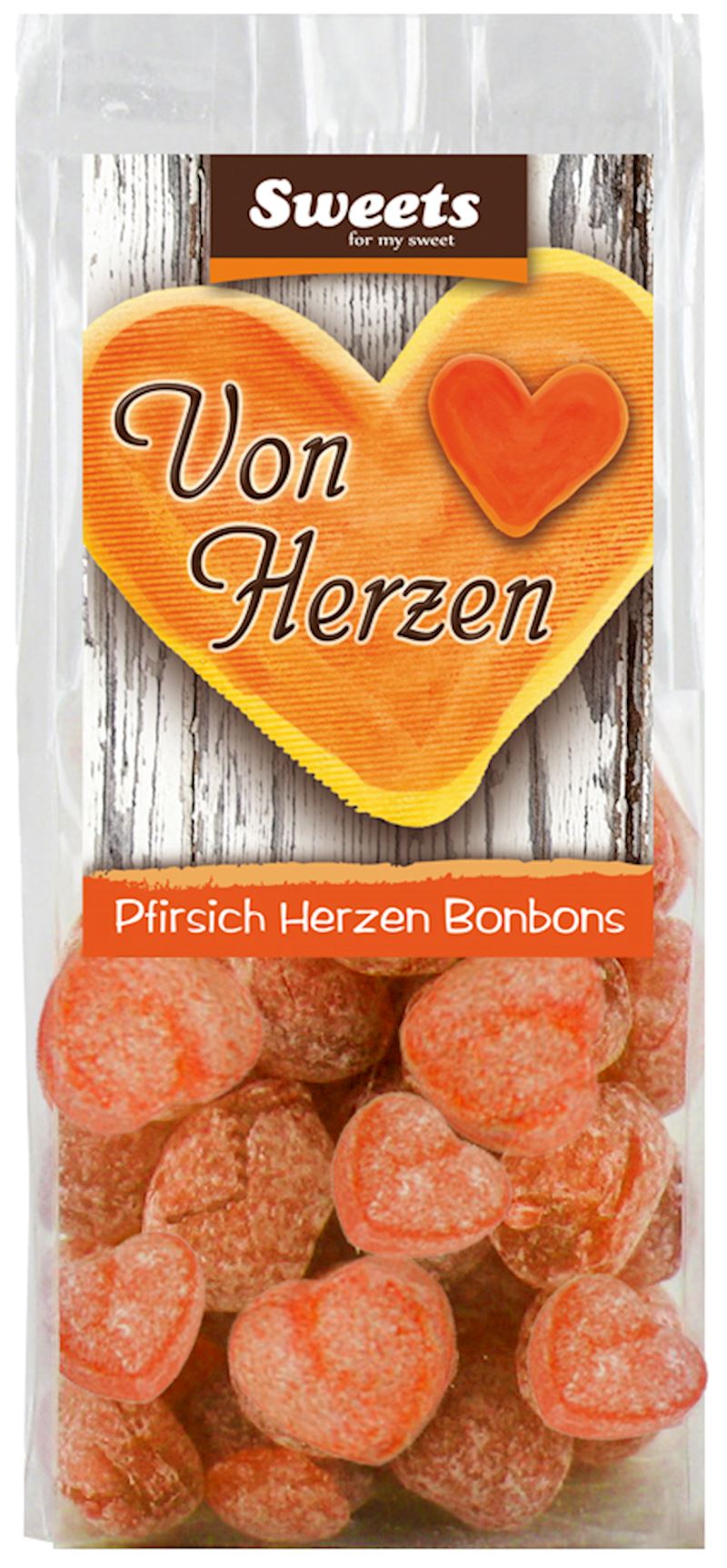 Bonbons Pfirsich Herzen 150 g im Beutel