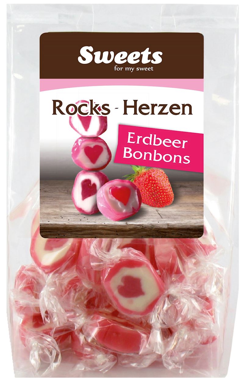 Rocks Herzen Erdbeer Bonbons im Beutel, 125 g