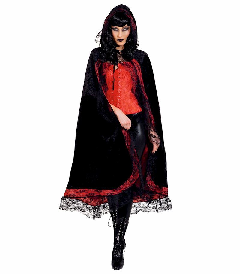 Cape schwarz-rot mit Spitze 