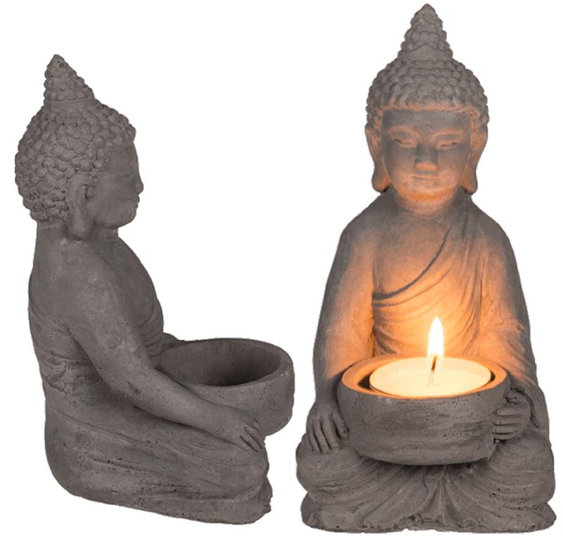 Buddha Figur aus Zement mit Teelichthalter 15.5x8 cm