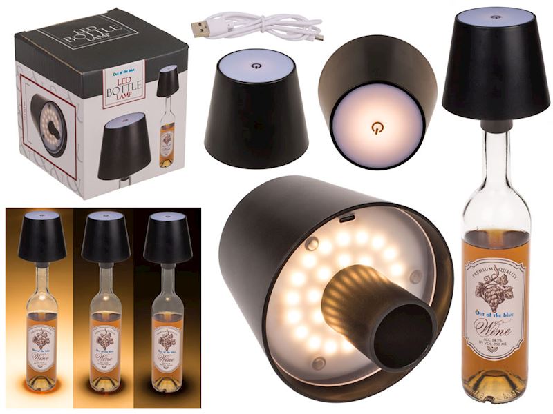 LED Flaschenleuchte, schwarz dreistufig 15x10 cm