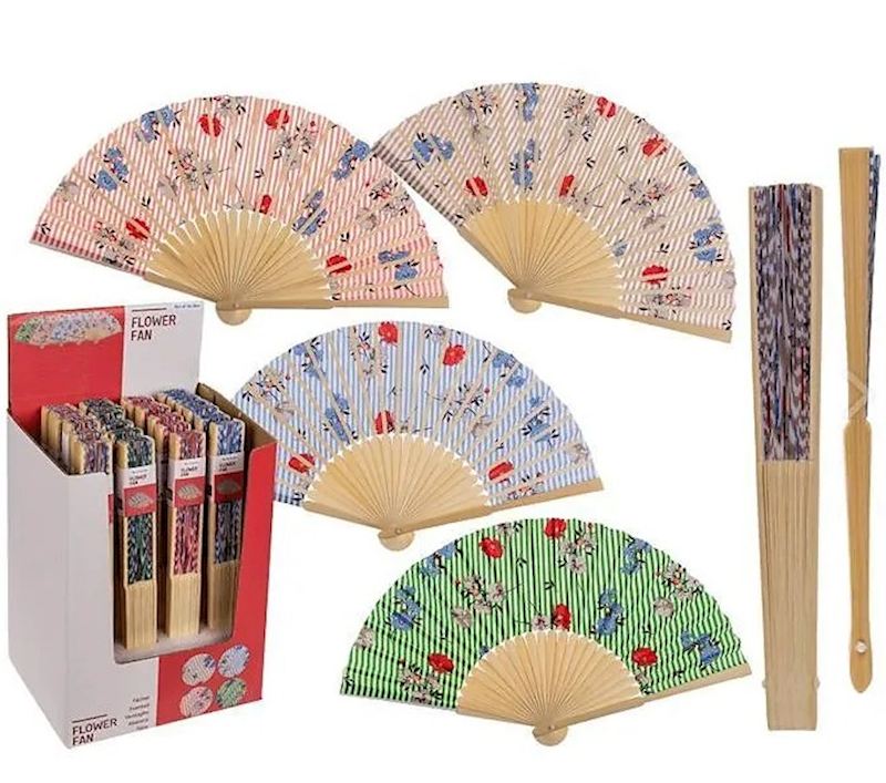 Fächer Oriental Flower 4 ass. 21x37 cm aus Bambus