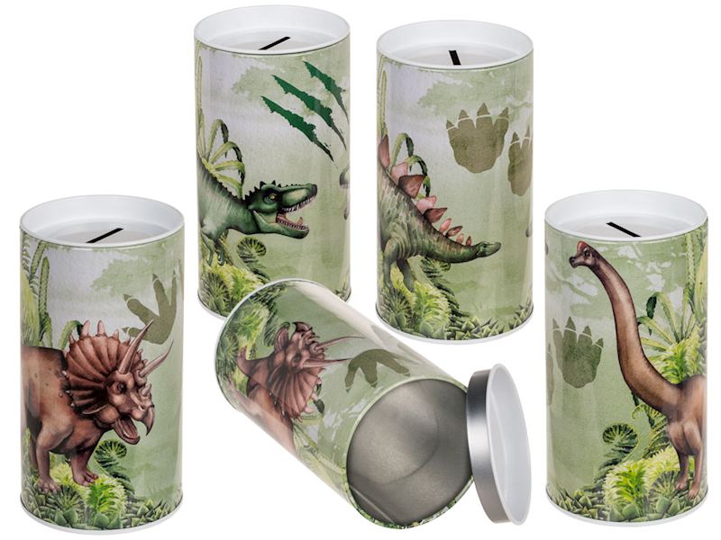 Metall Spardose Comic Dinos 15.5x8cm 4 sort.