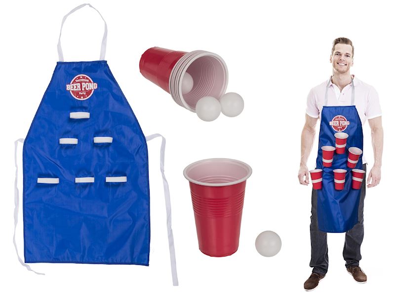 Küchenschürze, Beer Pong mit 4 Bällen und 6 Trinkbecher