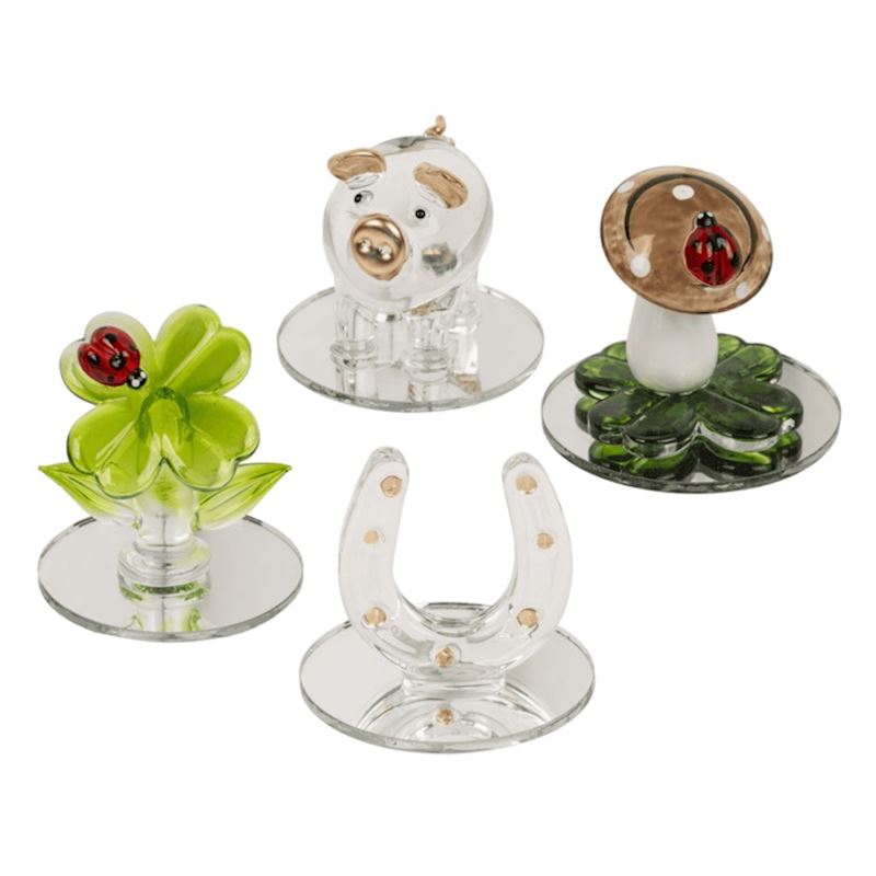 Glas Glückssymbole 4.5 cm 4-fach sort.