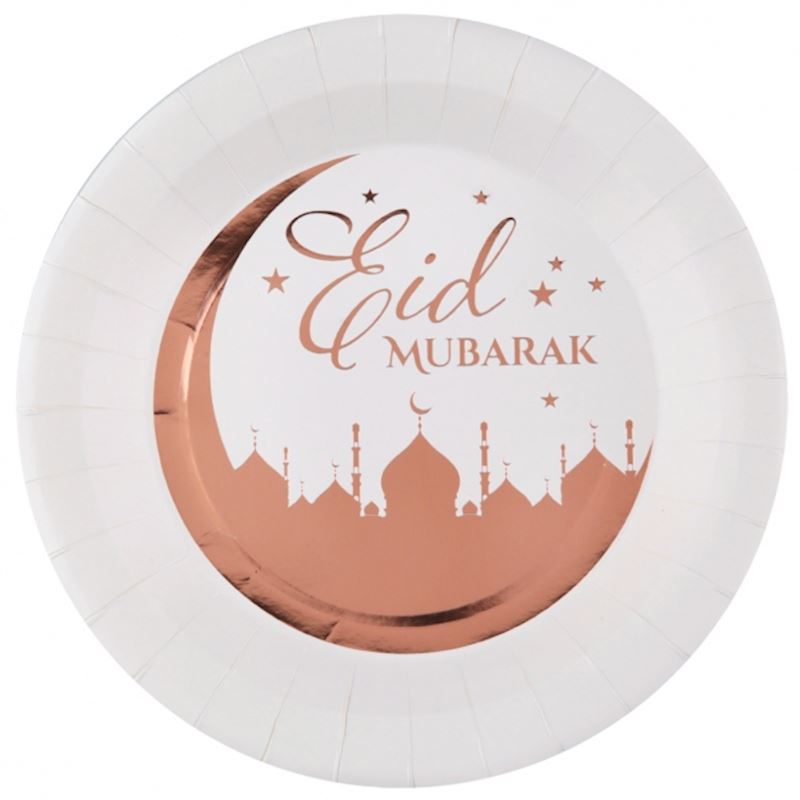 Einwegteller Eid Mubarak 10Stk 22.5 cm, roségold, Karton