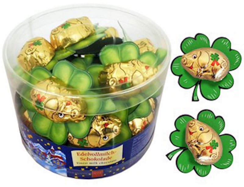 Schokoladen Glücksschwein mit Kleeblatt 312 g Dose