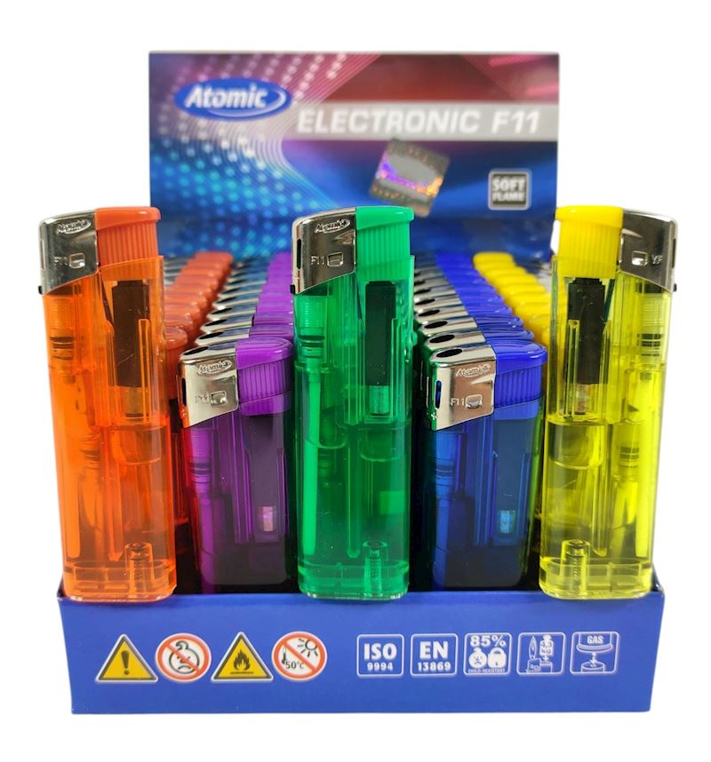 Feuerzeug Atomic F11 electro transparent sort. nachfüllbar
