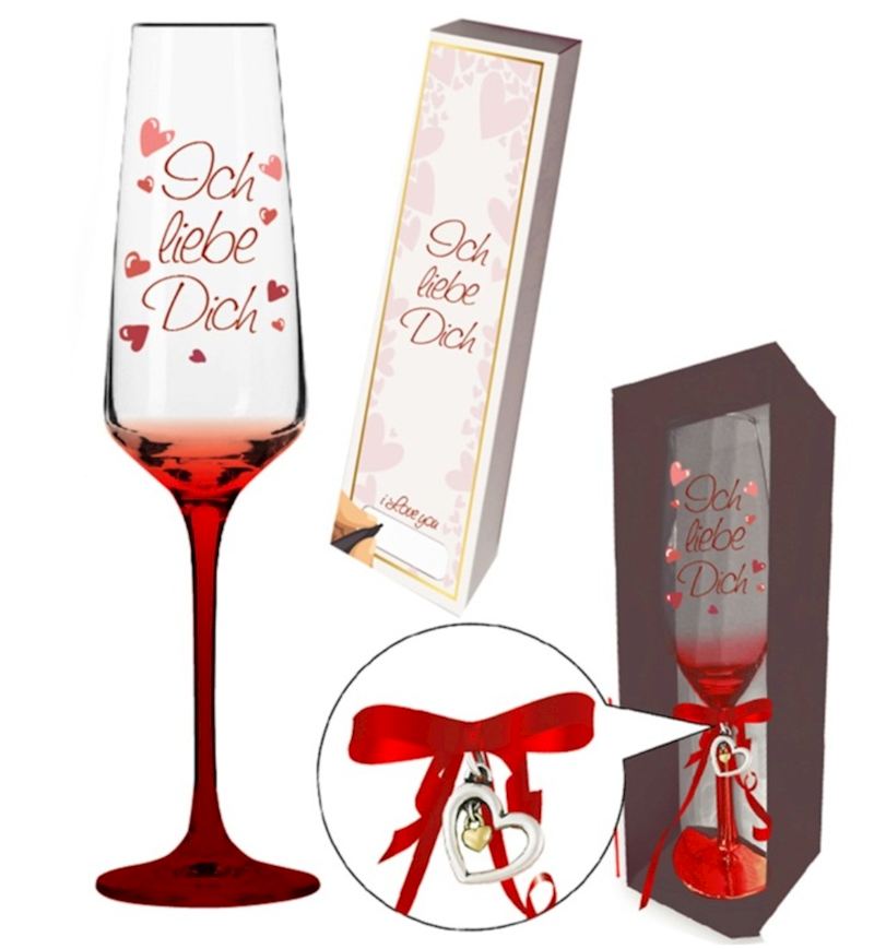 Flûte à champagne Ich Liebe Dich avec coeur