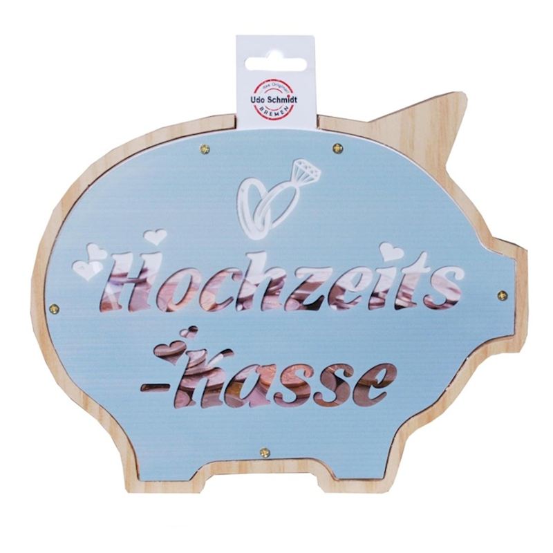 Hochzeitskasse Sparschwein 19x16x2 cm Holz