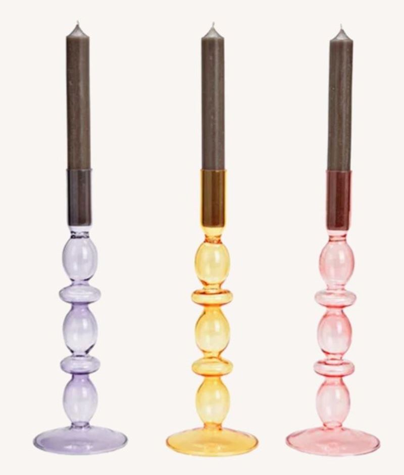 Kerzenhalter aus Glas pink, lila, braun 3xsort. 9x26x9cm