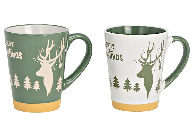 Tasse Merry Christmas Elchdeko 2xsort. 360ml aus Steingut