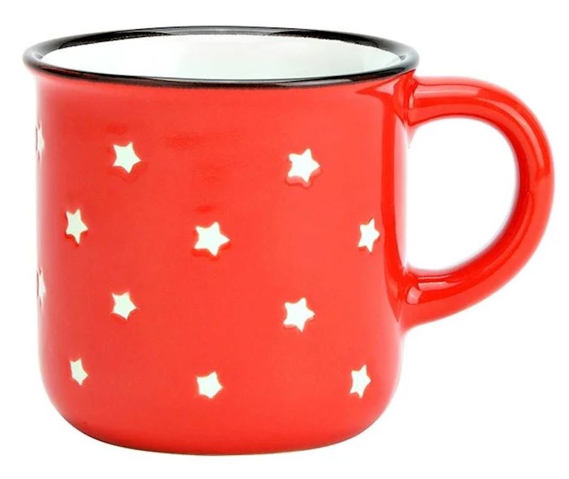 Espresso Tasse rot mit Sternen Keramik 6x6x6 cm
