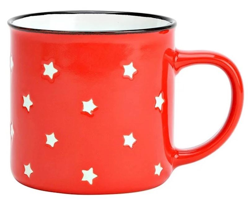 Tasse rot mit Sternen Keramik 9x8x9 cm