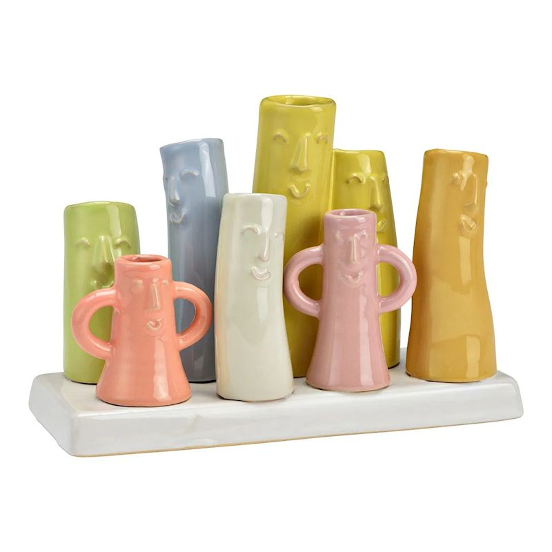 Vase visages en céramique coloré, 18x12x8cm